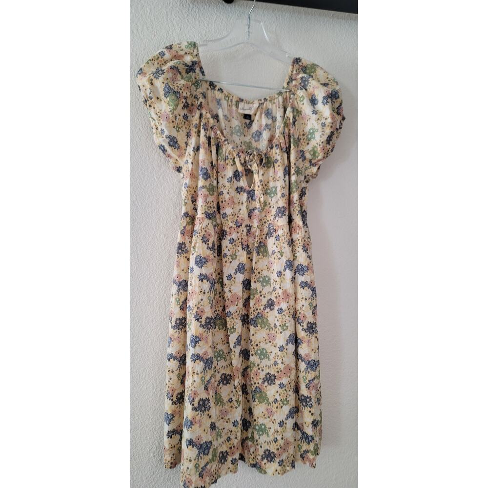 Universal Thread Foral Sundress Keyhole Tie Neck Puff Sleeves, Boho Cottagecore